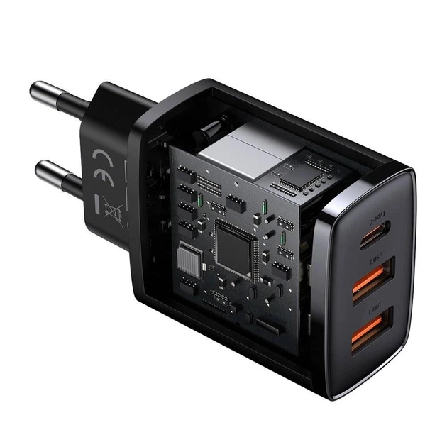 Сетевое зарядное устройство на 30 Вт BASEUS Compact Quick Charger (2USB/1Type-C, QC/PD, 30W, 3A). Black - изображение 4