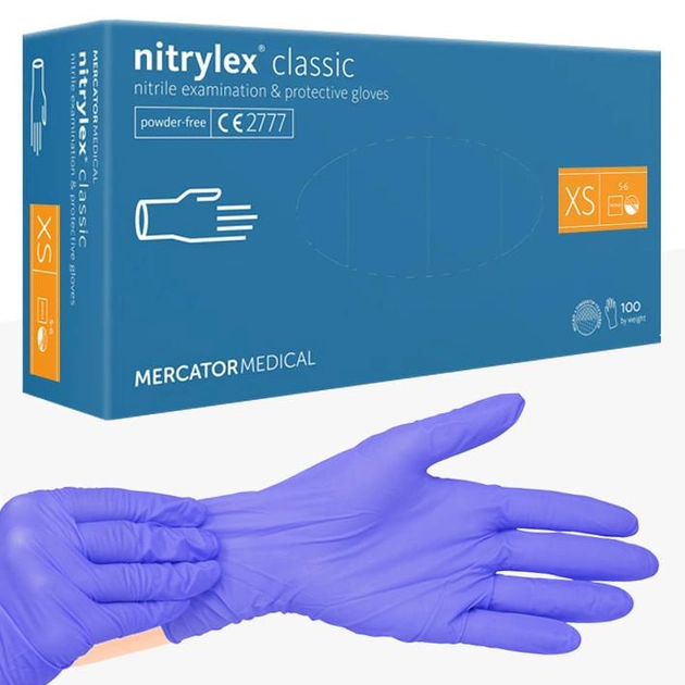 Нітрилові рукавички Nitrylex, щільність 3 г. - Classic - Блакитні (100 шт) XS (5-6) - зображення 1