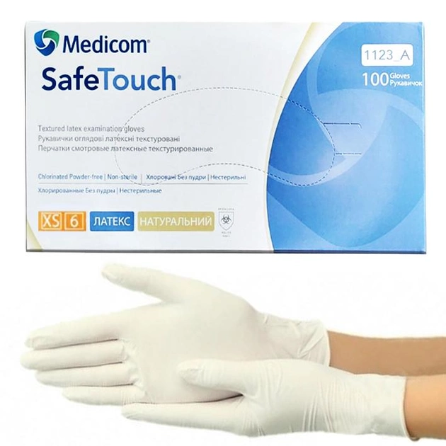 Латексні текстуровані неприпудрені рукавички Medicom SafeTouch Connect XS (5-6) - зображення 1