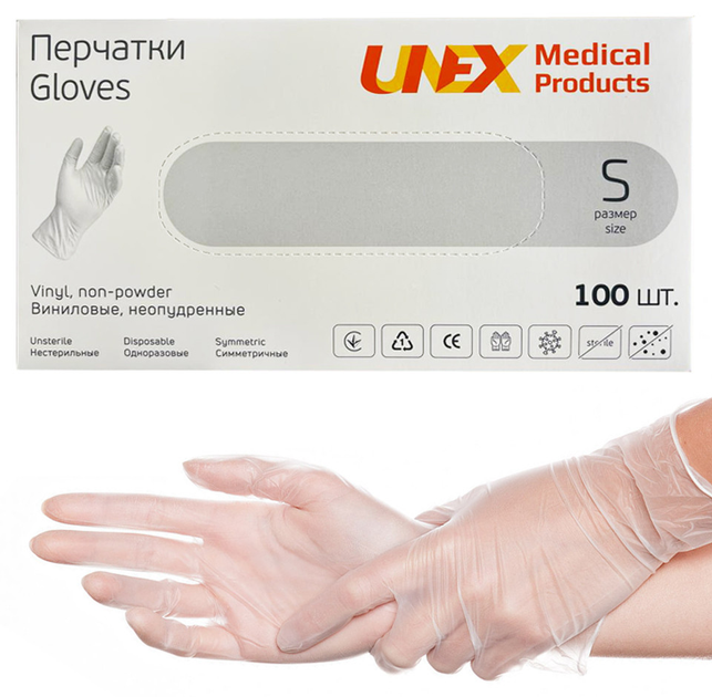 Вінілові рукавички Unex 100 шт S (6-7) - зображення 1