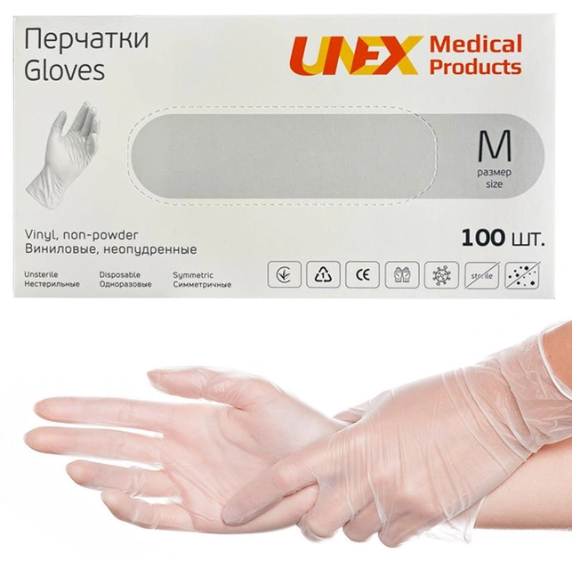 Вінілові рукавички Unex 100 шт M (7-8) - зображення 1