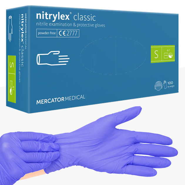 Нитриловые перчатки Nitrylex, плотность 3 г. - Classic - Голубые (100 шт) S (6-7) - изображение 1