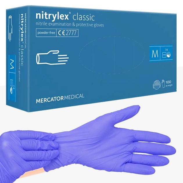 Нитриловые перчатки Nitrylex, плотность 3 г. - Classic - Голубые (100 шт) M (7-8) - изображение 1