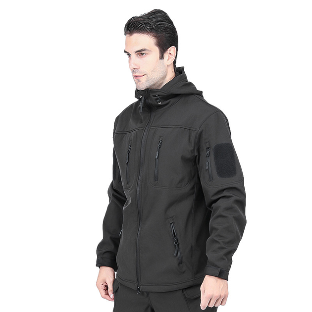 Тактическая куртка Lesko A013 Black S спортивная флисовая куртка с затяжками и капюшоном осень-зима TK_2359 - изображение 1
