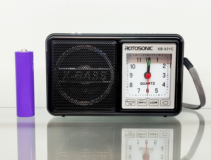 Радіоприймач FM + кварцовий годинник, Bluetooth/USB/SD XB-931C з лампою, акумулятор 18650 - зображення 1