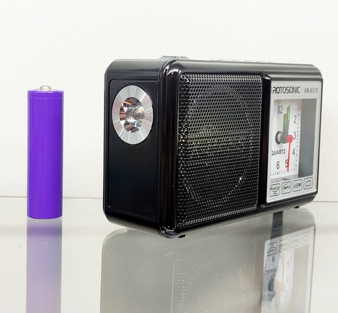 Радіоприймач FM + кварцовий годинник, Bluetooth/USB/SD XB-931C з лампою, акумулятор 18650 - зображення 2