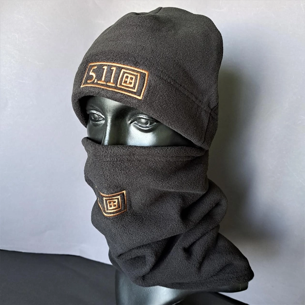 Комплект шапка та бафф флісова тепла тактична 5.11 Tactical чоловіча жіноча зимова Чорний (0312) - зображення 2