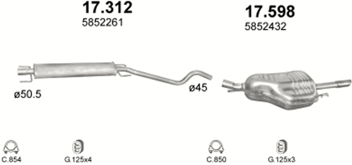 Глушитель POLMO задний Opel Astra Astra 2 1.6i 16V Бензин Седан (09/03 - 09/04) Polmostrow (17.598) (Polmo-17.598) - изображение 2