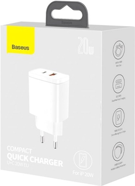 Сетевое зарядное устройство для Baseus Compact Quick Charger U+C 20W EU ...