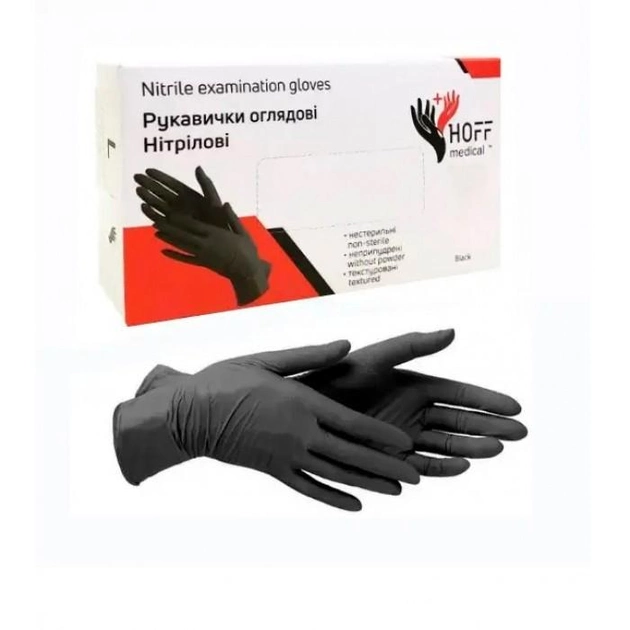 Перчатки нитриловые черные HOFF MEDICAL (10уп./коробка) нестерильные цвет черный размер m - изображение 2