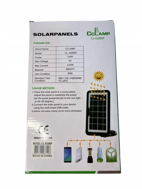 Солнечная портативная панель CcLamp CL-638WP зарядка от солнца Solar Panel 3.8W 6V IP65 - изображение 5