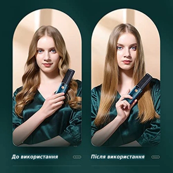 Аккумуляторный утюжок-расческа для выравнивания волос YAPOY YB200, портативный с функцией зарядки через USB, голубой - изображение 3