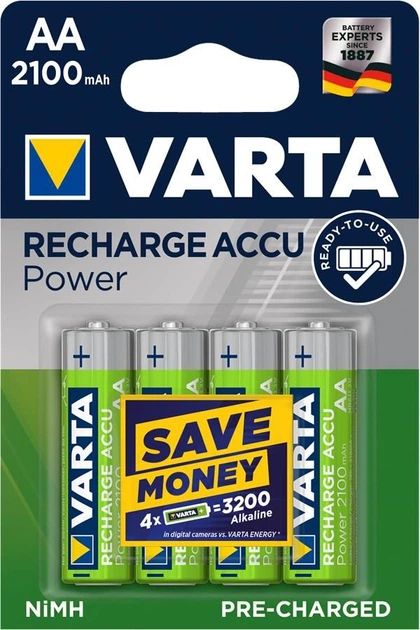 Акумулятор VARTA RECHARGEABLE ACCU AA 2100mAh BLI 4 NI-MH (READY 2 USE) - Фото 1 Акумулятор VARTA RECHARGEABLE ACCU AA 2100mAh BLI 4 NI-MH (READY 2 USE) - изображение 1