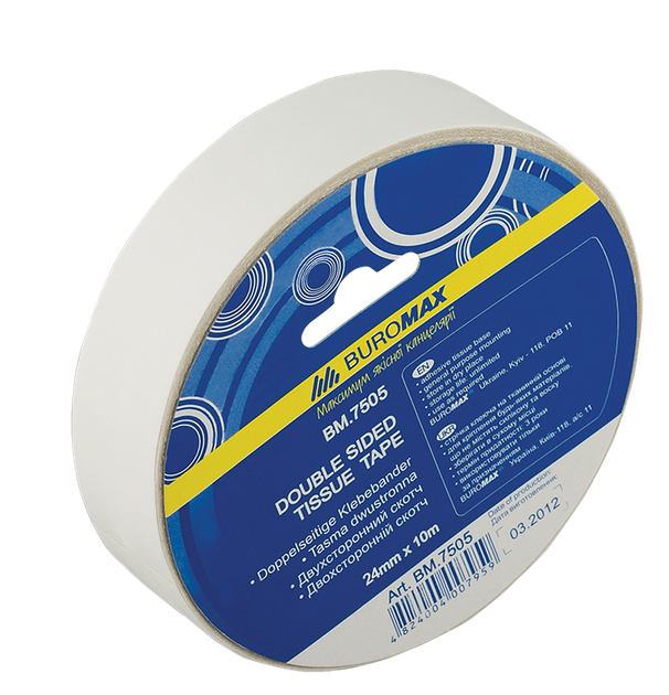 Клейкая лента двухсторонняя Buromax 24мм 10м 1шт (BM.7505) - Фото 1 Клейкая лента двухсторонняя Buromax 24мм 10м 1шт (BM.7505) - изображение 1