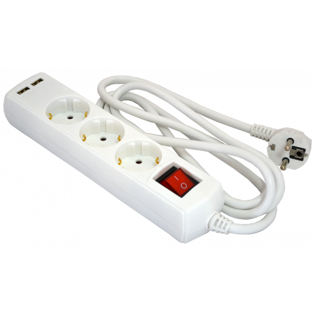 Подовжувач касетний Grunhelm GS3W2MUSB + USB - Фото 1 Подовжувач касетний Grunhelm GS3W2MUSB + USB - зображення 1