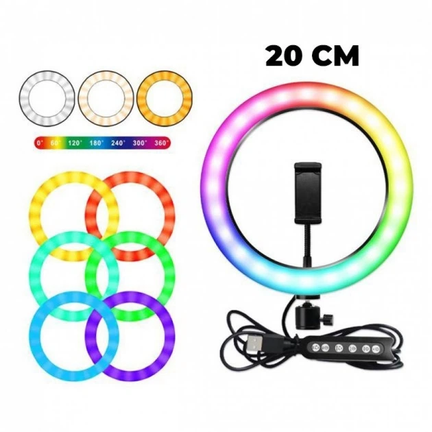 Кільцева світлодіодна лампа RGB LED RING MJ20 20 см із тримачем телефону - Фото 4 Кільцева світлодіодна лампа RGB LED RING MJ20 20 см із тримачем телефону - изображение 4