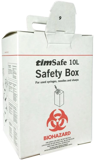 Контейнер картонний для збору та утилізації використаних шприців, голок та гострих предметів TimSafe 10L(83594) - зображення 1