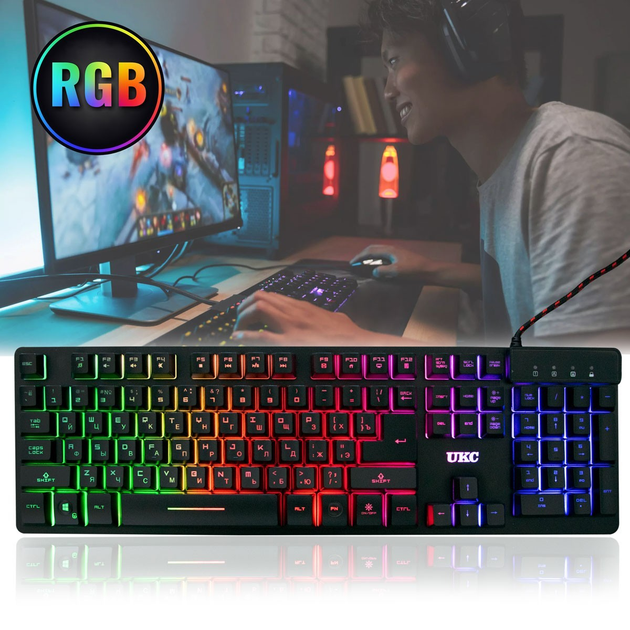 Клавиатура с подсветкой UKC Backlight Keyboard ZYG-800 Черная ...