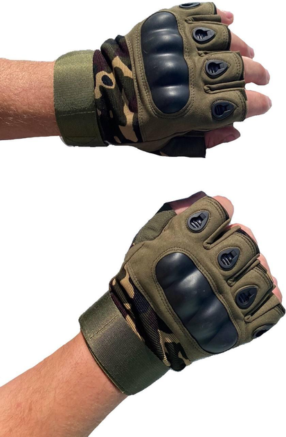 Тактические перчатки штурмрвые без пальцев Цвет Хаки Размер L - изображение 1
