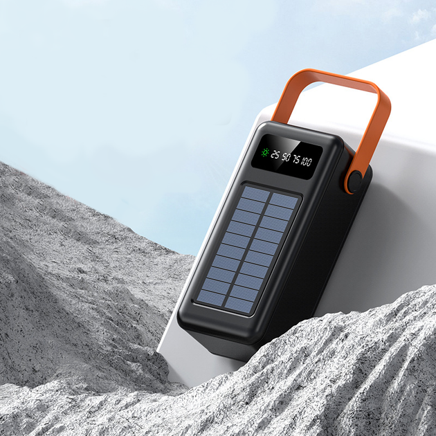 Power Bank с солнечной батареей Kamry 80000 mAh реальная ёмкость с экраном, фонариком, 4хUSB, кабеля 4в1 MicroUSB/Lightning/Type-C/USB Черный - изображение 10