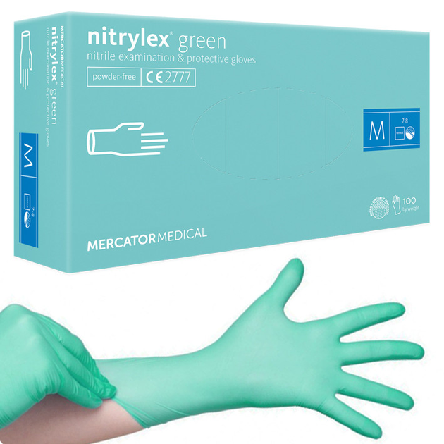 Нитриловые перчатки Nitrylex, плотность 3.5 г. - PF Green - Бирюзовые (100 шт) M (7-8) - изображение 1