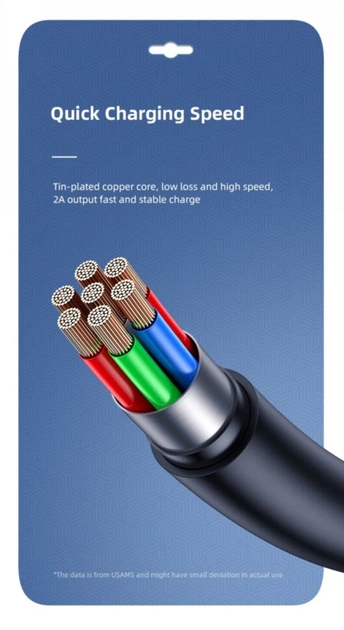Кабель USAMS USB - Lightning для iPhone, iPad для передачі даних і заряджання 2A data cable 1000mm чорний(6958444969428) - Фото 4 Кабель USAMS USB - Lightning для iPhone, iPad для передачі даних і заряджання 2A data cable 1000mm чорний(6958444969428) - изображение 4