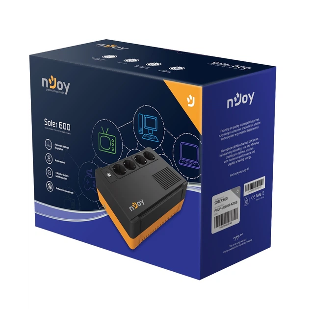 ИБП Njoy Soter 600 (PWUP-LI060SR-AZ01B), Lin.int., 4 x Schuko, USB, пластик - изображение 6