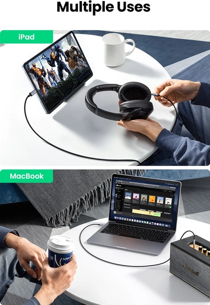 Кабель Ugreen CM450 USB Type-C Male to 3.5 мм Male Audio Cable with Chip 1 м Black (6957303821921) - зображення 4