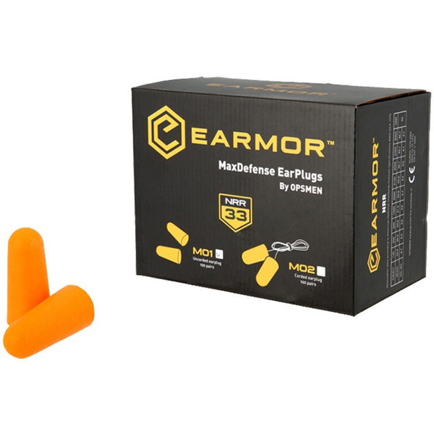 Пенные беруши вкладыши для шумоподавления Earmor MaxDefense Foam EarPlugs - M01 - Упаковка 100 шт. 33дБ - изображение 1