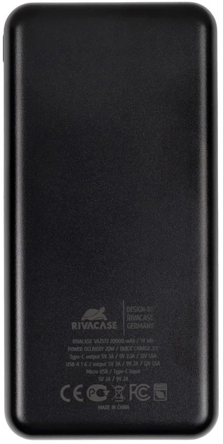 Powerbank Rivacase Rivapower VA2572 20000 mAh QC/PD 20 W Black - obraz 3