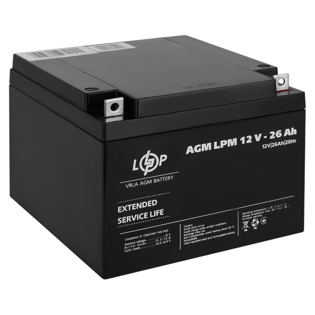 Акумулятор AGM LPM 12V 26 Ah LogicPower 4134 - Фото 3 Акумулятор AGM LPM 12V 26 Ah LogicPower 4134 - изображение 3