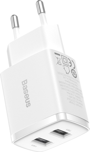 Мережевий зарядний пристрій Baseus Compact Charger 2USB 10.5W White (CCXJ010202) - зображення 4