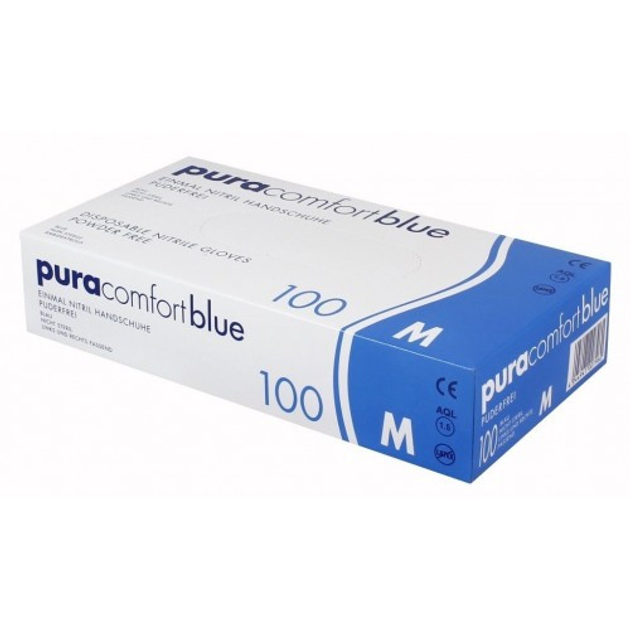 Рукавички нітрилові AMPri PuraComfort Blue (100 шт. / 50 пар), сині, розмір M - зображення 1