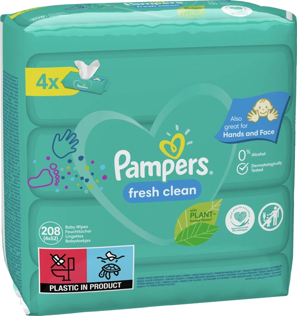 Zestaw Chusteczki nawilżane dla niemowląt Pampers Fresh Clean 4x52 szt (8001841077949) - obraz 2