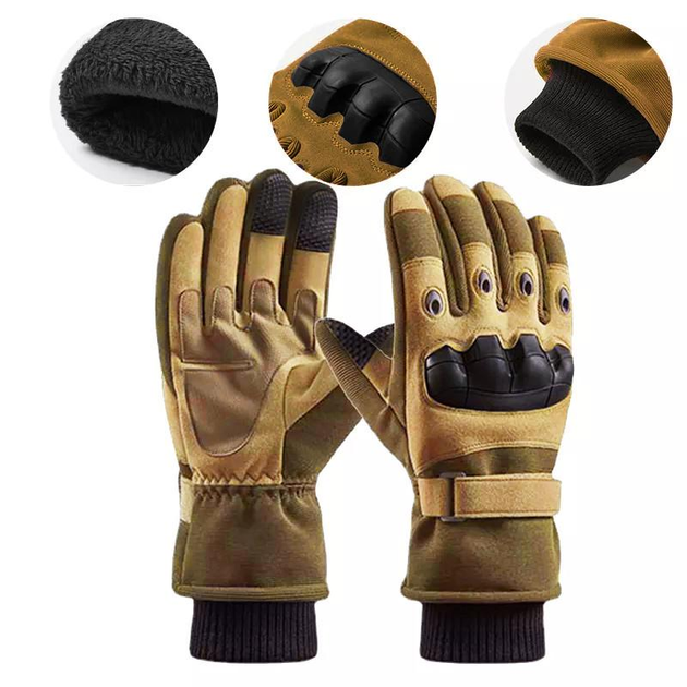 Тактичні зимові повнопалі рукавички із флісом Eagle Tactical ET-03 Пісочний Розмір L - зображення 2