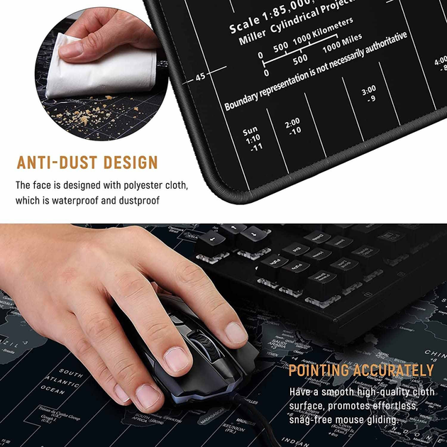 Коврик для игровой мыши JIALONG, большой коврик для мыши XXL 900x400 мм, удобный, моющийся, нескользящий коврик для стола, поддержка компьютеров, ПК и ноутбуков - Карта мира - изображение 6
