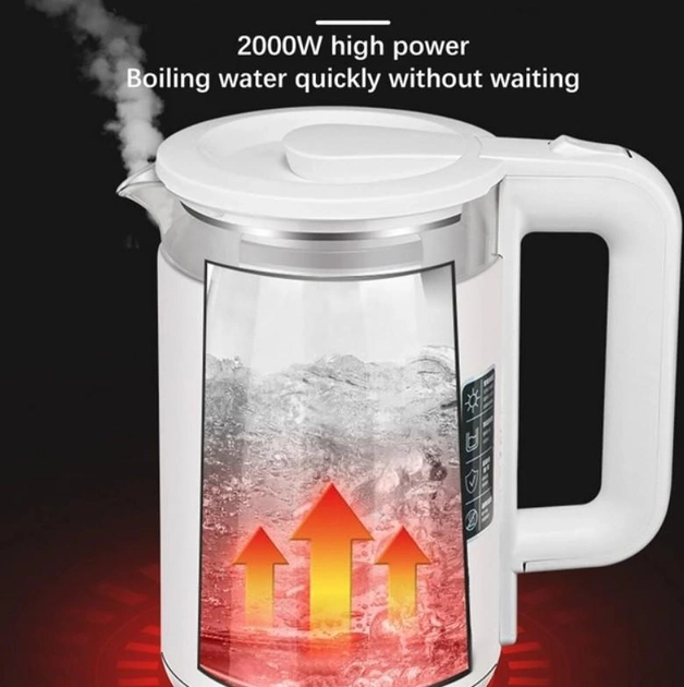Дисковый стеклянный электрический чайник с подсветкой Rainberg RB-2220 2200 Вт Белый - изображение 3