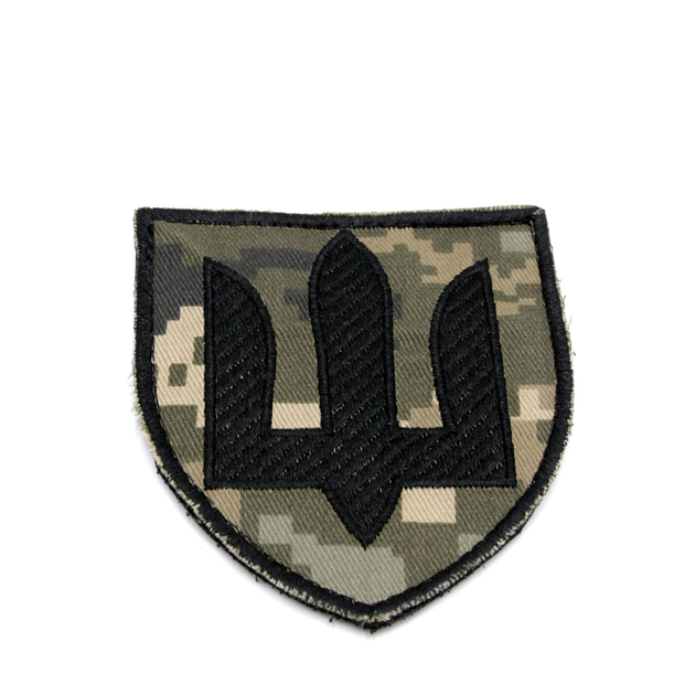 Шеврон ЗСУ 9*8см Герб Украины, Тризуб сухопутных войск Чёрный, нашивка тактическая, нагрудный патч пиксель - изображение 1