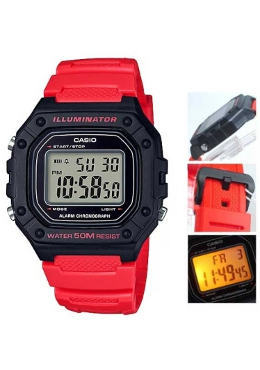 Часы наручные Casio W-218H-4BVD, серого цвета с черным и красным. - изображение 5