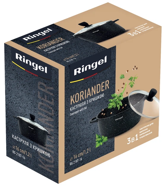 Каструля RINGEL Koriander 1.2 л 16 см Чорний (6821516) - зображення 9