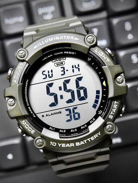 Мужские наручные часы со светодиодной подсветкой CASIO AE-1500WHX-3A Болотный - изображение 2