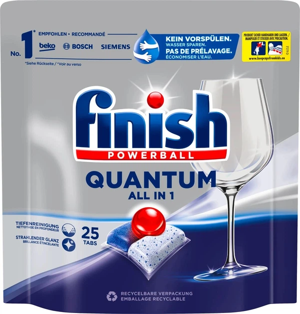 Таблетки до посудомийних машин Quantum finish 25 шт - Фото 1 Таблетки до посудомийних машин Quantum finish 25 шт - зображення 1