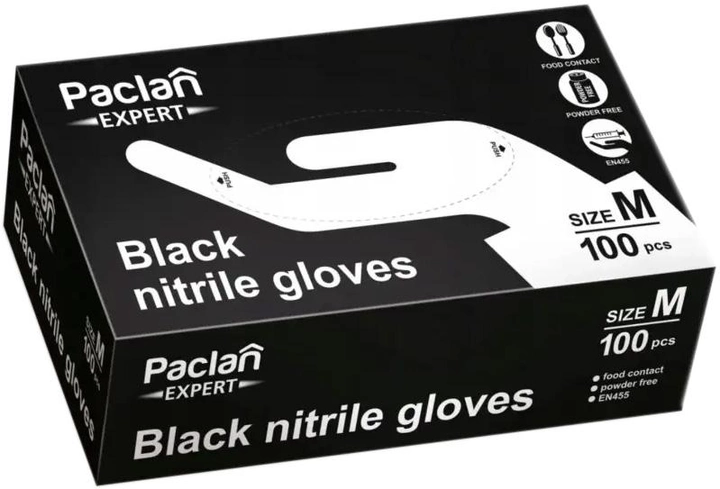 Нитриловые перчатки Paclan Expert M 100 шт Черные (5900942137893) - изображение 1