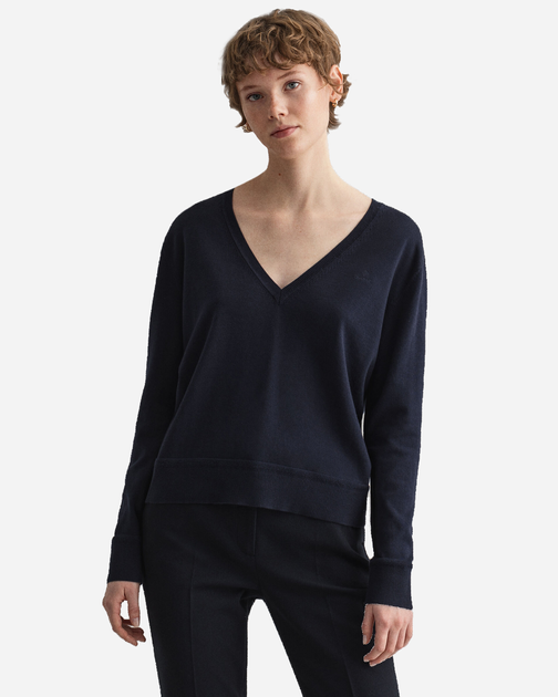 Пуловер жіночий GANT Light Cotton V Neck 4801516 S Синій (7325705657544) - зображення 1