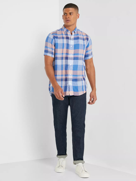 Koszula GANT Linen Madras Reg 3013621 M niebieska (7325705716432) - obraz 3