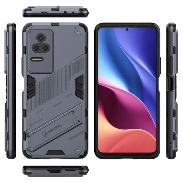 Защитный чехол с подставкой Deexe Bibercas для Xiaomi Poco F4 / Redmi K40S - Dark Blue - изображение 5