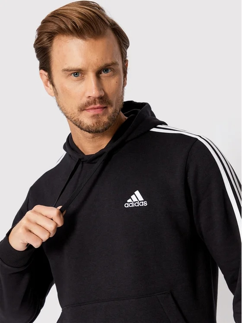 Bluza męska z kapturem ocieplana Adidas 3 Stripe Fleece Hoody Czarna GK9072 2XL Czarna (4064045329195 ) - obraz 4