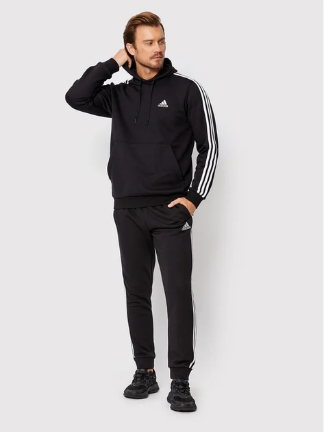 Bluza męska z kapturem ocieplana Adidas 3 Stripe Fleece Hoody Czarna GK9072 S Czarna (4064045329157 ) - obraz 3