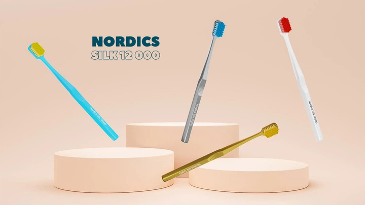 Зубная щетка Nordics Premium 12000 Ультра мягкой жесткости для Чувствительных десен и зубов Белая с красной щетиной (3800500324128) - изображение 2