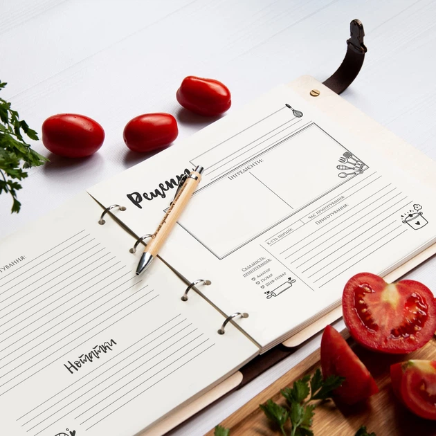 Книга для рецептів в подарунок бабусі, 100 аркушів, Темне дерево, WOODPRESENT - зображення 6